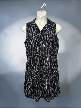 NEW Mario Serrani Italy, Sleeveless Shirt Dress, XL, Navy White Drawstring Waist